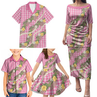 Aloha Puakenikeni Anthurium Pikake Lei Family Matching Puletasi and Hawaiian Shirt Tropical Pink Hawaiian Palaka Pattern LT9 - Polynesian Pride