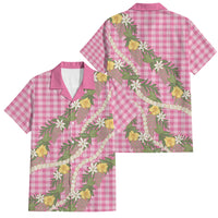 Aloha Puakenikeni Anthurium Pikake Lei Family Matching Short Sleeve Bodycon Dress and Hawaiian Shirt Tropical Pink Hawaiian Palaka Pattern LT9 Dad's Shirt - Short Sleeve Pink - Polynesian Pride