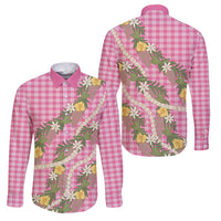Aloha Puakenikeni Anthurium Pikake Lei Family Matching Short Sleeve Bodycon Dress and Hawaiian Shirt Tropical Pink Hawaiian Palaka Pattern LT9 Dad's Shirt - Long Sleeve Pink - Polynesian Pride