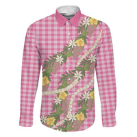 Aloha Puakenikeni Anthurium Pikake Lei Family Matching Short Sleeve Bodycon Dress and Hawaiian Shirt Tropical Pink Hawaiian Palaka Pattern LT9 Daughter's Dress Pink - Polynesian Pride