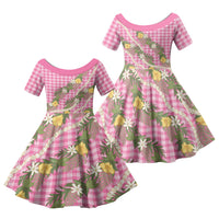 Aloha Puakenikeni Anthurium Pikake Lei Family Matching Short Sleeve Bodycon Dress and Hawaiian Shirt Tropical Pink Hawaiian Palaka Pattern LT9 Dad's Shirt - Long Sleeve Pink - Polynesian Pride
