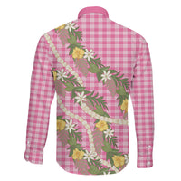 Aloha Puakenikeni Anthurium Pikake Lei Family Matching Short Sleeve Bodycon Dress and Hawaiian Shirt Tropical Pink Hawaiian Palaka Pattern LT9 Son's Shirt Pink - Polynesian Pride