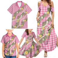 Aloha Puakenikeni Anthurium Pikake Lei Family Matching Summer Maxi Dress and Hawaiian Shirt Tropical Pink Hawaiian Palaka Pattern LT9 - Polynesian Pride