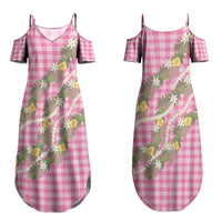 Aloha Puakenikeni Anthurium Pikake Lei Family Matching Summer Maxi Dress and Hawaiian Shirt Tropical Pink Hawaiian Palaka Pattern LT9 - Polynesian Pride