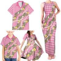 Aloha Puakenikeni Anthurium Pikake Lei Family Matching Tank Maxi Dress and Hawaiian Shirt Tropical Pink Hawaiian Palaka Pattern