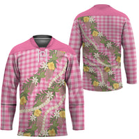 Aloha Puakenikeni Anthurium Pikake Lei Hockey Jersey Tropical Pink Hawaiian Palaka Pattern LT9 - Polynesian Pride
