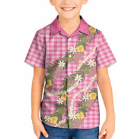 Aloha Puakenikeni Anthurium Pikake Lei Kid Hawaiian Shirt Tropical Pink Hawaiian Palaka Pattern LT9 Kid Pink - Polynesian Pride