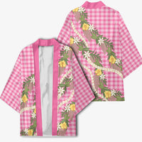 Aloha Puakenikeni Anthurium Pikake Lei Kimono Tropical Pink Hawaiian Palaka Pattern LT9 - Polynesian Pride