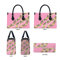Aloha Puakenikeni Anthurium Pikake Lei Leather Bag Tropical Pink Hawaiian Palaka Pattern