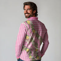 Aloha Puakenikeni Anthurium Pikake Lei Long Sleeve Polo Shirt Tropical Pink Hawaiian Palaka Pattern LT9 - Polynesian Pride