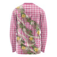 Aloha Puakenikeni Anthurium Pikake Lei Long Sleeve Shirt Tropical Pink Hawaiian Palaka Pattern LT9 - Polynesian Pride