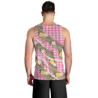Aloha Puakenikeni Anthurium Pikake Lei Men Tank Top Tropical Pink Hawaiian Palaka Pattern LT9 - Polynesian Pride