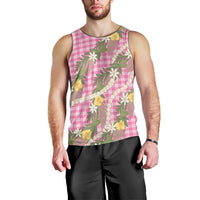 Aloha Puakenikeni Anthurium Pikake Lei Men Tank Top Tropical Pink Hawaiian Palaka Pattern LT9 - Polynesian Pride