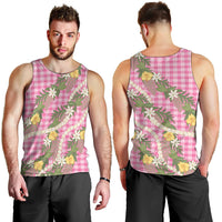 Aloha Puakenikeni Anthurium Pikake Lei Men Tank Top Tropical Pink Hawaiian Palaka Pattern LT9 - Polynesian Pride