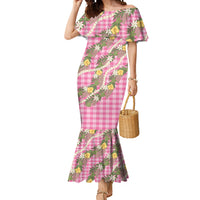 Aloha Puakenikeni Anthurium Pikake Lei Mermaid Dress Tropical Pink Hawaiian Palaka Pattern LT9 Women Pink - Polynesian Pride