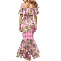 Aloha Puakenikeni Anthurium Pikake Lei Mermaid Dress Tropical Pink Hawaiian Palaka Pattern LT9 - Polynesian Pride