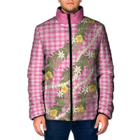 Aloha Puakenikeni Anthurium Pikake Lei Padded Jacket Tropical Pink Hawaiian Palaka Pattern LT9 Men Pink - Polynesian Pride