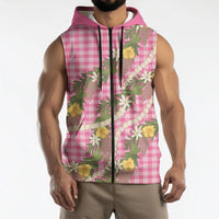 Aloha Puakenikeni Anthurium Pikake Lei Sleeveless Zip Hoodie Tropical Pink Hawaiian Palaka Pattern
