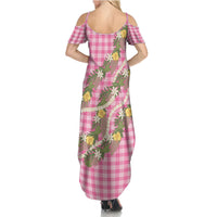 Aloha Puakenikeni Anthurium Pikake Lei Summer Maxi Dress Tropical Pink Hawaiian Palaka Pattern LT9 - Polynesian Pride
