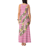 Aloha Puakenikeni Anthurium Pikake Lei Tank Maxi Dress Tropical Pink Hawaiian Palaka Pattern LT9 - Polynesian Pride