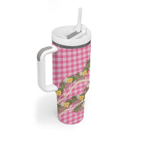 Aloha Puakenikeni Anthurium Pikake Lei Tumbler With Handle Tropical Pink Hawaiian Palaka Pattern LT9 - Polynesian Pride