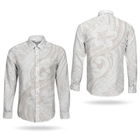 Hawaii Plumeria Lokelani Pikake Lei Couples Matching Mermaid Dress and Long Sleeve Button Shirt Sandy Beige Polynesian Tattoo LT9 - Polynesian Pride
