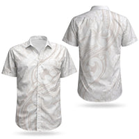 Hawaii Plumeria Lokelani Pikake Lei Couples Matching Short Sleeve Bodycon Dress and Hawaiian Shirt Sandy Beige Polynesian Tattoo LT9 - Polynesian Pride