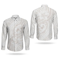 Hawaii Plumeria Lokelani Pikake Lei Couples Matching Short Sleeve Bodycon Dress and Long Sleeve Button Shirt Sandy Beige Polynesian Tattoo LT9 - Polynesian Pride