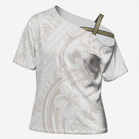 Hawaii Plumeria Lokelani Pikake Lei Cross Shoulder Shirt Sandy Beige Polynesian Tattoo LT9 Female Beige - Polynesian Pride