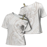 Hawaii Plumeria Lokelani Pikake Lei Cross Shoulder Shirt Sandy Beige Polynesian Tattoo LT9 - Polynesian Pride