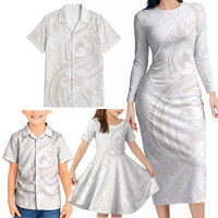 Hawaii Plumeria Lokelani Pikake Lei Family Matching Long Sleeve Bodycon Dress and Hawaiian Shirt Sandy Beige Polynesian Tattoo LT9 - Polynesian Pride