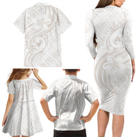 Hawaii Plumeria Lokelani Pikake Lei Family Matching Long Sleeve Bodycon Dress and Hawaiian Shirt Sandy Beige Polynesian Tattoo LT9 Mom's Dress Beige - Polynesian Pride