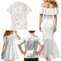 Hawaii Plumeria Lokelani Pikake Lei Family Matching Mermaid Dress and Hawaiian Shirt Sandy Beige Polynesian Tattoo LT9 Mom's Dress Beige - Polynesian Pride