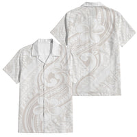 Hawaii Plumeria Lokelani Pikake Lei Family Matching Mermaid Dress and Hawaiian Shirt Sandy Beige Polynesian Tattoo LT9 Dad's Shirt - Short Sleeve Beige - Polynesian Pride