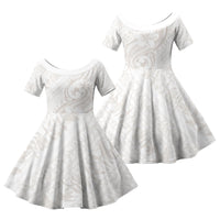 Hawaii Plumeria Lokelani Pikake Lei Family Matching Mermaid Dress and Hawaiian Shirt Sandy Beige Polynesian Tattoo LT9 Daughter's Dress Beige - Polynesian Pride