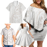 Hawaii Plumeria Lokelani Pikake Lei Family Matching Off Shoulder Short Dress and Hawaiian Shirt Sandy Beige Polynesian Tattoo LT9 - Polynesian Pride