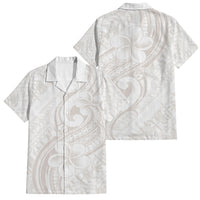 Hawaii Plumeria Lokelani Pikake Lei Family Matching Off Shoulder Short Dress and Hawaiian Shirt Sandy Beige Polynesian Tattoo LT9 Dad's Shirt - Short Sleeve Beige - Polynesian Pride