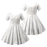 Hawaii Plumeria Lokelani Pikake Lei Family Matching Off Shoulder Short Dress and Hawaiian Shirt Sandy Beige Polynesian Tattoo LT9 Daughter's Dress Beige - Polynesian Pride