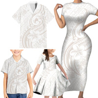 Hawaii Plumeria Lokelani Pikake Lei Family Matching Short Sleeve Bodycon Dress and Hawaiian Shirt Sandy Beige Polynesian Tattoo LT9 - Polynesian Pride
