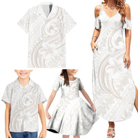 Hawaii Plumeria Lokelani Pikake Lei Family Matching Summer Maxi Dress and Hawaiian Shirt Sandy Beige Polynesian Tattoo