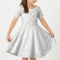 Hawaii Plumeria Lokelani Pikake Lei Kid Short Sleeve Dress Sandy Beige Polynesian Tattoo LT9 KID Beige - Polynesian Pride