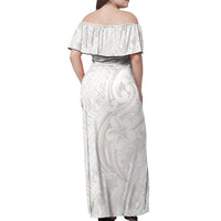 Hawaii Plumeria Lokelani Pikake Lei Off Shoulder Maxi Dress Sandy Beige Polynesian Tattoo LT9 - Polynesian Pride