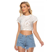 Hawaii Plumeria Lokelani Pikake Lei Raglan Cropped T Shirt Sandy Beige Polynesian Tattoo