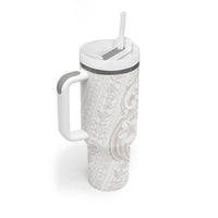 Hawaii Plumeria Lokelani Pikake Lei Tumbler With Handle Sandy Beige Polynesian Tattoo LT9 - Polynesian Pride