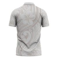 Hawaii Plumeria Lokelani Pikake Lei Zipper Polo Shirt Sandy Beige Polynesian Tattoo LT9 - Polynesian Pride