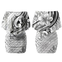 Hawaii Plumeria Lokelani Pikake Lei Couples Matching Off Shoulder Short Dress and Hawaiian Shirt Ele'ele Polynesian Tattoo LT9 - Polynesian Pride