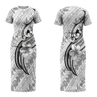 Hawaii Plumeria Lokelani Pikake Lei Couples Matching Short Sleeve Bodycon Dress and Hawaiian Shirt Ele'ele Polynesian Tattoo LT9 - Polynesian Pride
