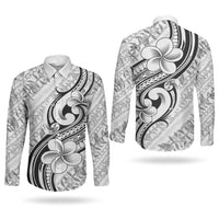 Hawaii Plumeria Lokelani Pikake Lei Couples Matching Short Sleeve Bodycon Dress and Long Sleeve Button Shirt Ele'ele Polynesian Tattoo LT9 - Polynesian Pride