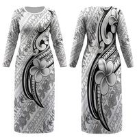 Hawaii Plumeria Lokelani Pikake Lei Family Matching Long Sleeve Bodycon Dress and Hawaiian Shirt Ele'ele Polynesian Tattoo LT9 Mom's Dress Black - Polynesian Pride