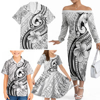 Hawaii Plumeria Lokelani Pikake Lei Family Matching Off The Shoulder Long Sleeve Dress and Hawaiian Shirt Ele'ele Polynesian Tattoo LT9 - Polynesian Pride
